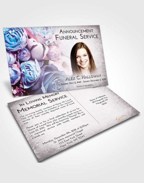 Funeral Announcement Card Template Emerald Sunrise Rose Magic