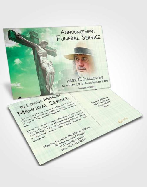 Funeral Announcement Card Template Emerald Sunrise Spiritual Cross