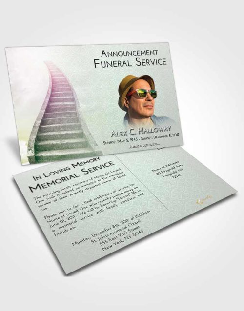 Funeral Announcement Card Template Emerald Sunrise Stairway to Bliss