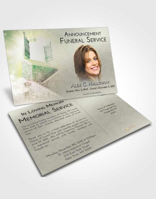 Funeral Announcement Card Template Emerald Sunrise Stairway to the Gates of Heaven