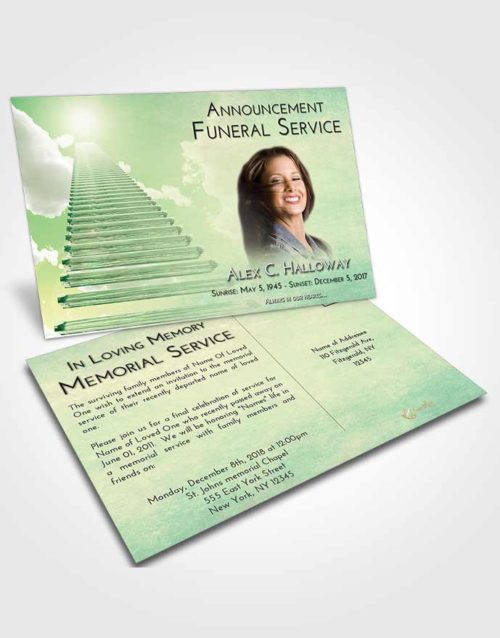 Funeral Announcement Card Template Emerald Sunrise Steps to Heaven