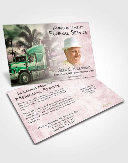 Funeral Announcement Card Template Emerald Sunrise Trucker Days