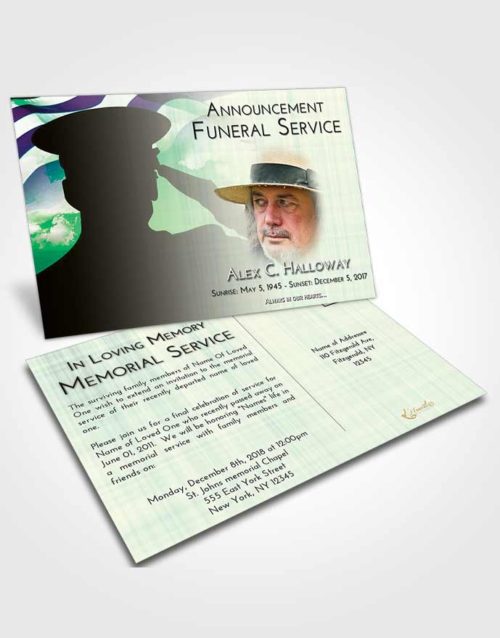 Funeral Announcement Card Template Emerald Sunrise Veterans Sacrifice