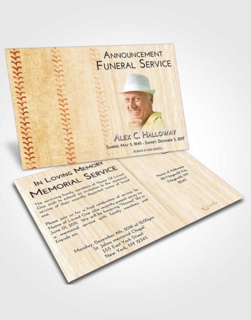 Funeral Announcement Card Template Golden Baseball Honor