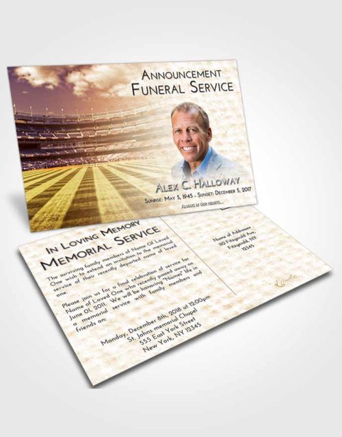 Funeral Announcement Card Template Golden Baseball Serenity