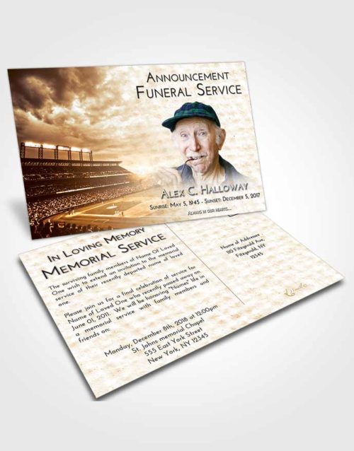 Funeral Announcement Card Template Golden Baseball Stadium