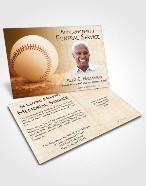 Funeral Announcement Card Template Golden Baseball Victory