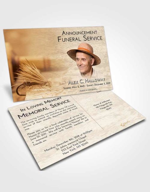 Funeral Announcement Card Template Golden Fishing Serenity