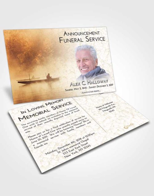 Funeral Announcement Card Template Golden Fishing Tranquility