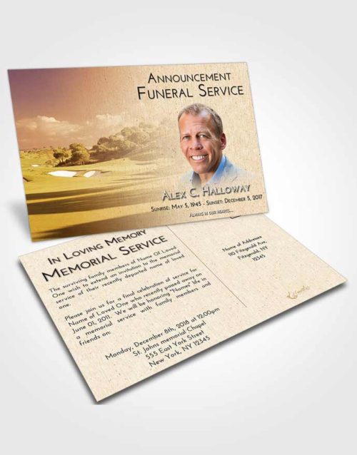 Funeral Announcement Card Template Golden Golfing Sandtrap