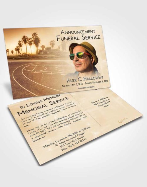 Funeral Announcement Card Template Golden On the Court