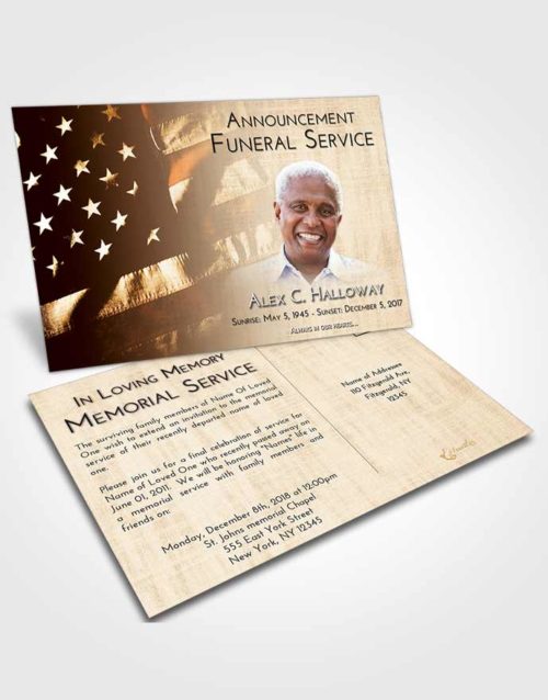 Funeral Announcement Card Template Golden Peach American Veteran