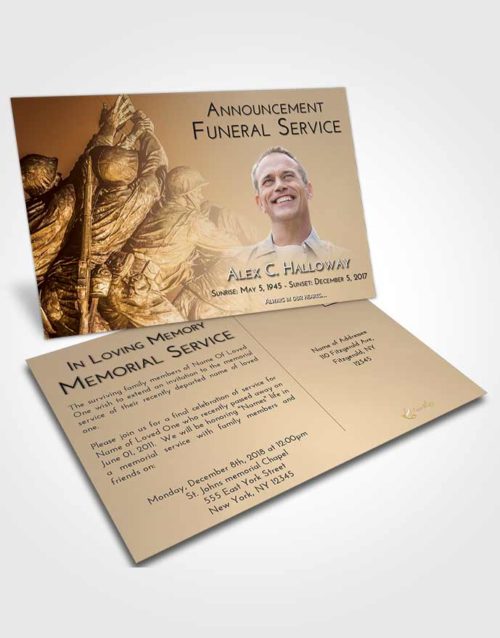 Funeral Announcement Card Template Golden Peach Army Grit