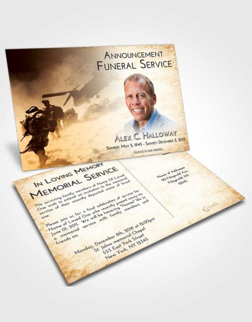 Funeral Announcement Card Template Golden Peach Army Sacrifice