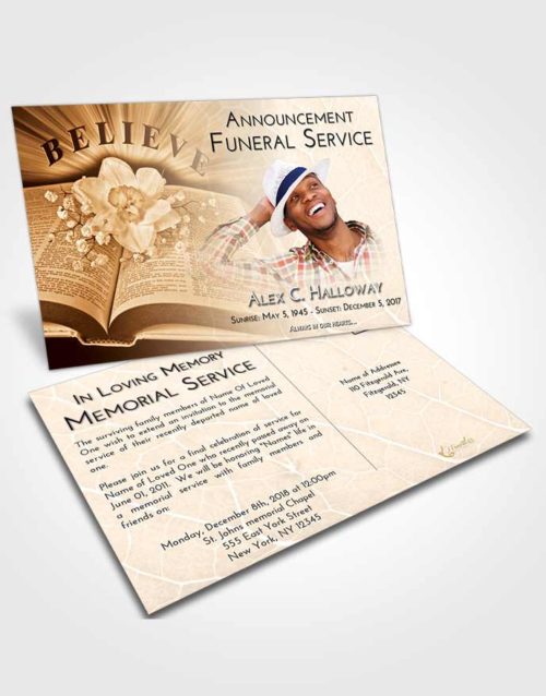 Funeral Announcement Card Template Golden Peach Bible Belief