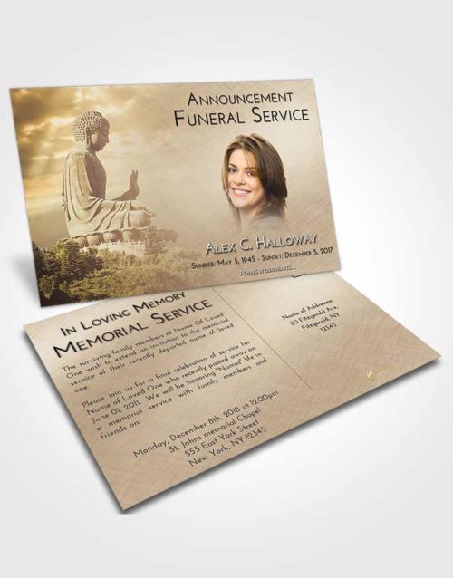 Funeral Announcement Card Template Golden Peach Buddha Surprise
