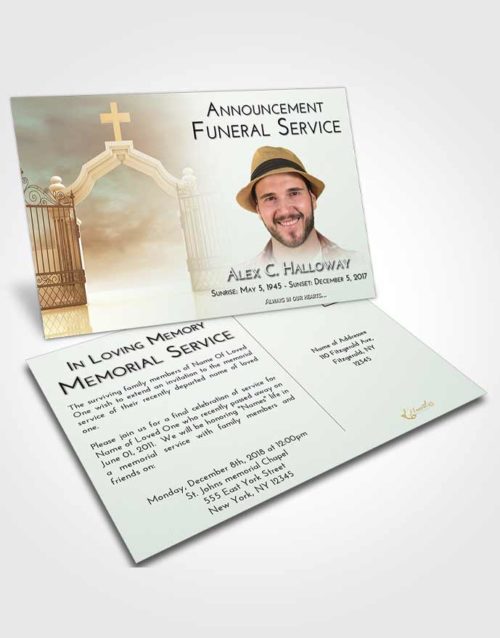 Funeral Announcement Card Template Golden Peach Clear Gates For Heaven