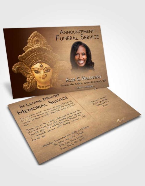 Funeral Announcement Card Template Golden Peach Durga Surprise