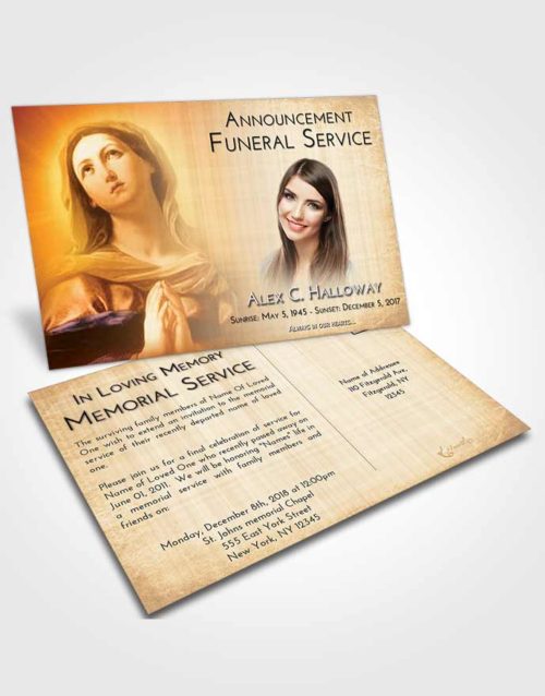 Funeral Announcement Card Template Golden Peach Faith in Mary