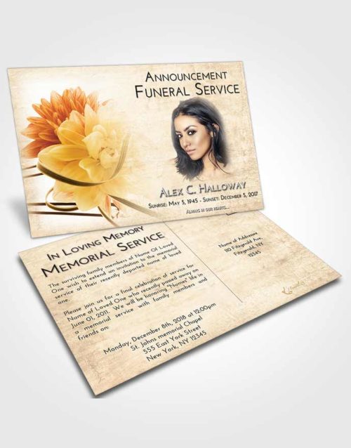 Funeral Announcement Card Template Golden Peach Floral Dream