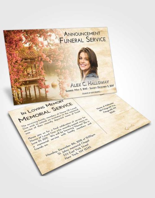 Funeral Announcement Card Template Golden Peach Floral Oriental