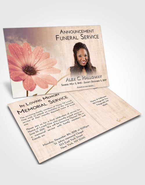 Funeral Announcement Card Template Golden Peach Floral Raindrops
