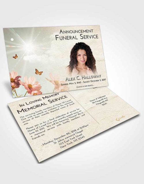 Funeral Announcement Card Template Golden Peach Floral Sky