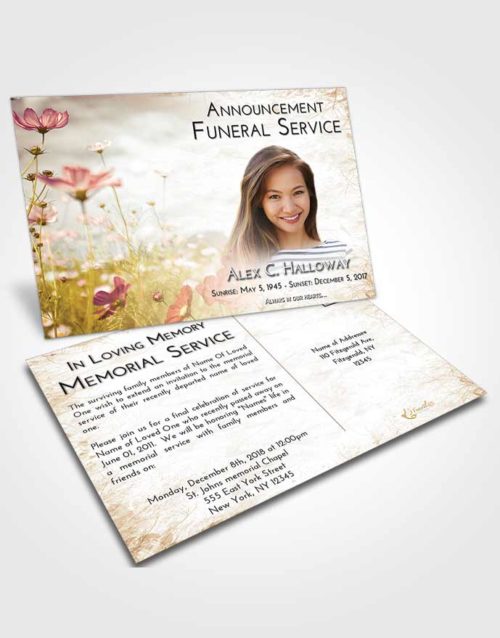 Funeral Announcement Card Template Golden Peach Floral Whispers
