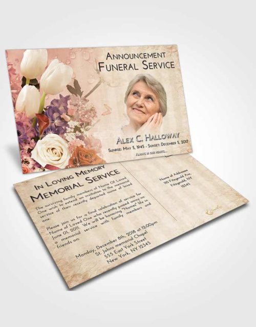 Funeral Announcement Card Template Golden Peach Floral Wonderland