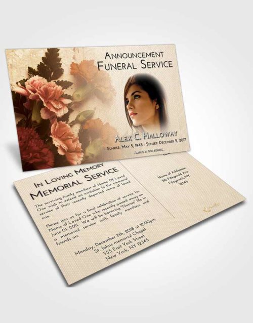 Funeral Announcement Card Template Golden Peach Flower Magic