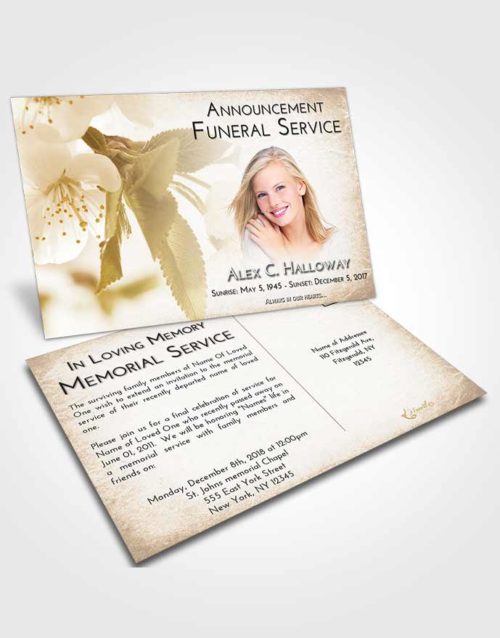 Funeral Announcement Card Template Golden Peach Flower of the Plume
