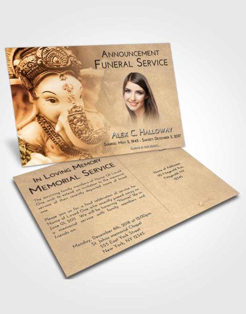 Funeral Announcement Card Template Golden Peach Ganesha Desire