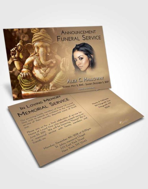 Funeral Announcement Card Template Golden Peach Ganesha Surprise