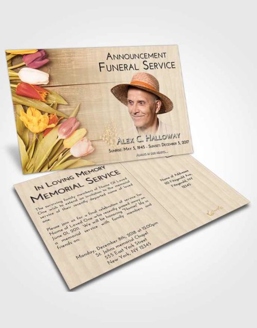 Funeral Announcement Card Template Golden Peach Gardening Morning