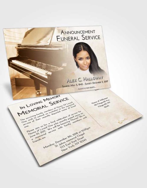 Funeral Announcement Card Template Golden Peach Grand Piano