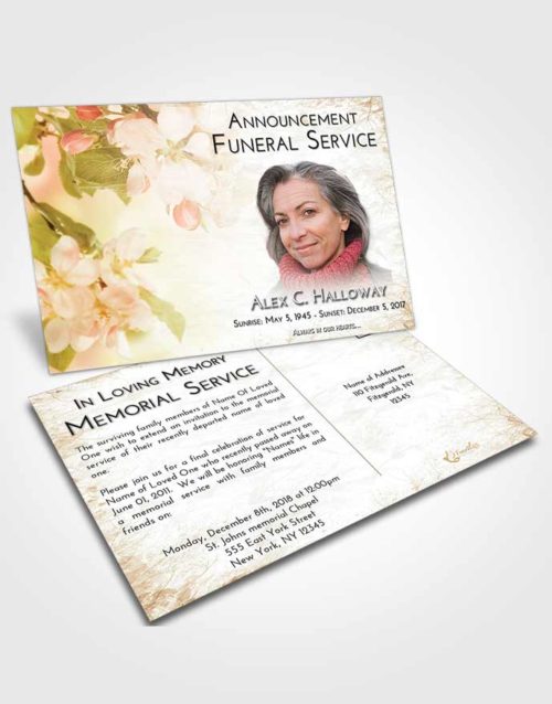 Funeral Announcement Card Template Golden Peach Heavenly Flowers