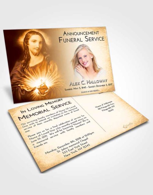 Funeral Announcement Card Template Golden Peach Jesus Christ