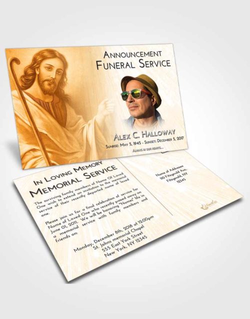 Funeral Announcement Card Template Golden Peach Life of Jesus