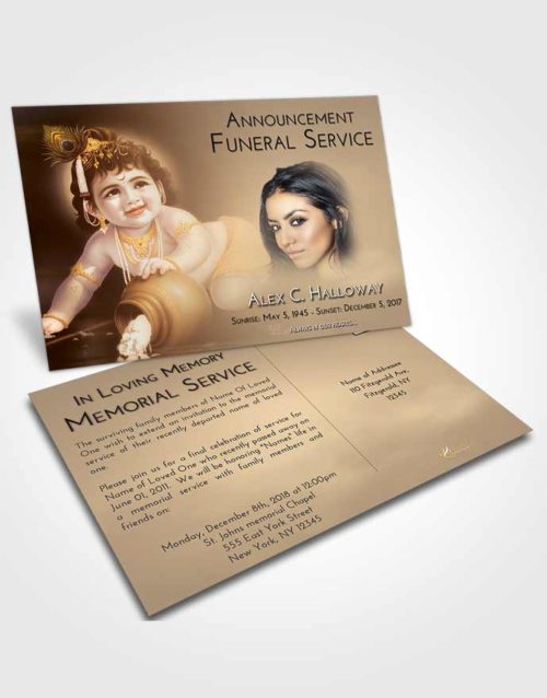 Funeral Announcement Card Template Golden Peach Lord Krishna Divinity
