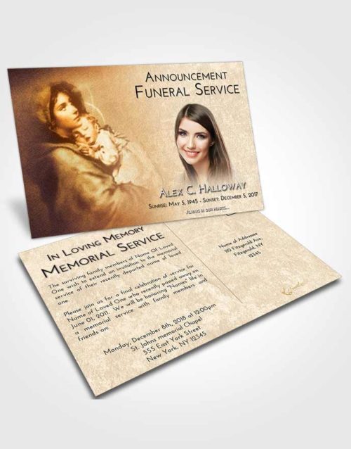 Funeral Announcement Card Template Golden Peach Mary and Jesus