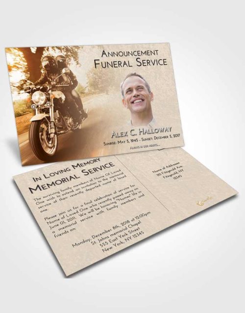 Funeral Announcement Card Template Golden Peach Motorcycle Days