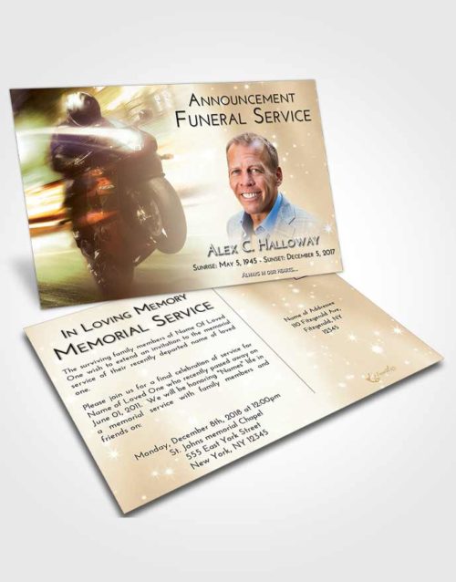 Funeral Announcement Card Template Golden Peach Motorcycle Speed
