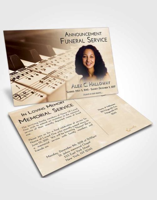 Funeral Announcement Card Template Golden Peach Piano Desire