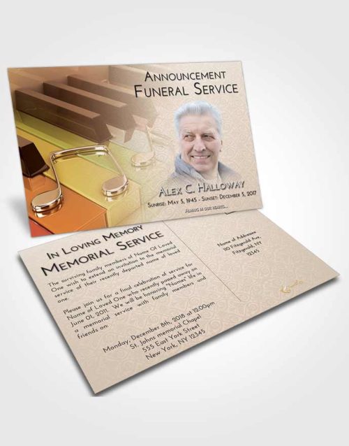 Funeral Announcement Card Template Golden Peach Piano Keys