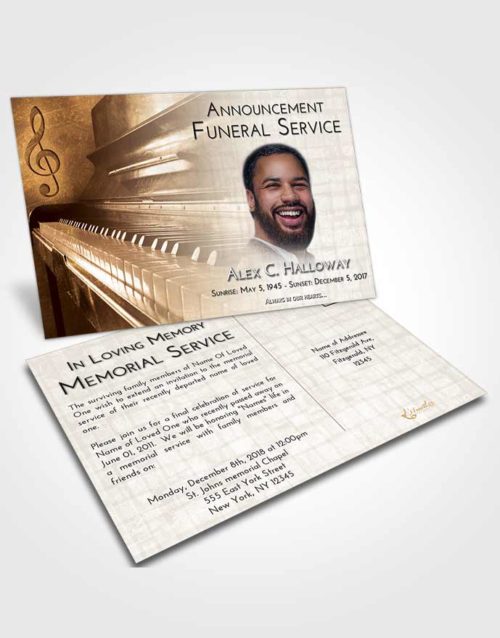 Funeral Announcement Card Template Golden Peach Piano Passion