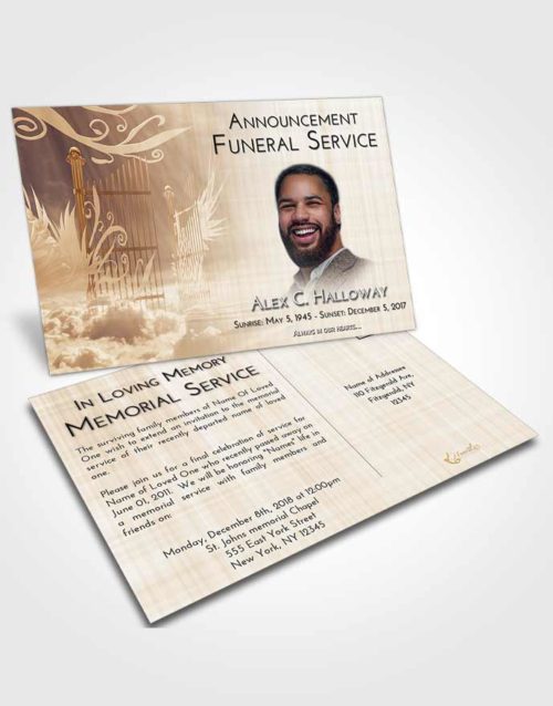 Funeral Announcement Card Template Golden Peach Precious Gates to Heaven