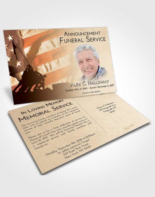 Funeral Announcement Card Template Golden Peach Proud Veteran