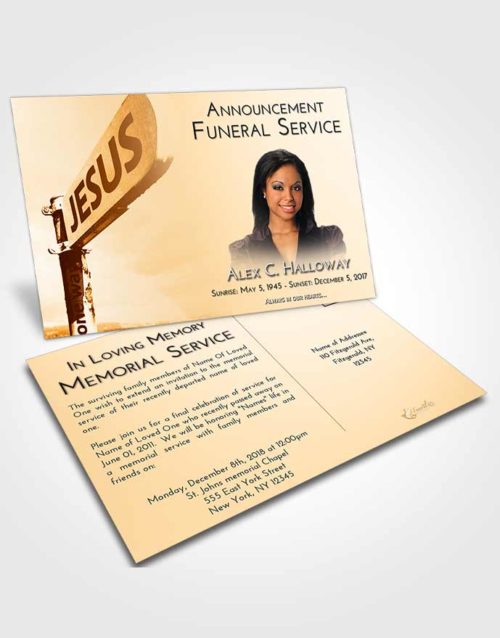 Funeral Announcement Card Template Golden Peach Road to Jesus