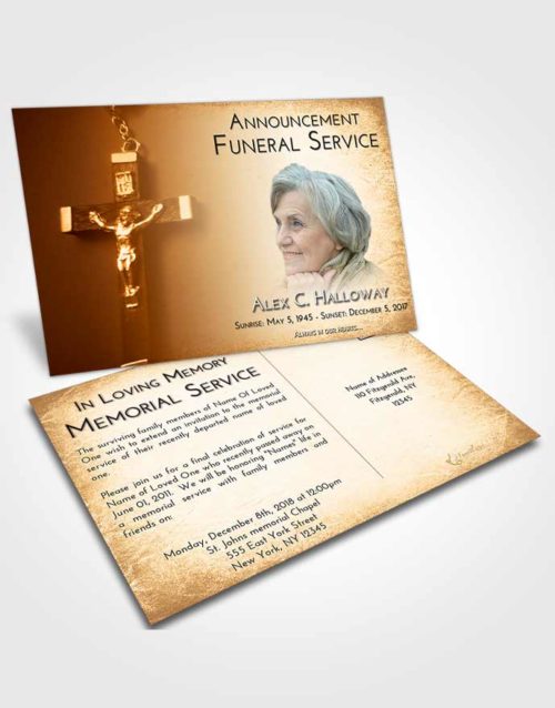 Funeral Announcement Card Template Golden Peach Rosary Love