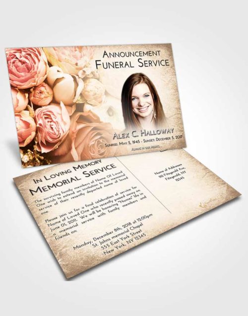 Funeral Announcement Card Template Golden Peach Rose Magic
